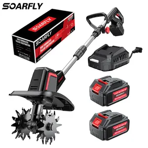 SOARFLY 20V Cordless Tiller Cultivator, 360 RPM, With 2×4.0AH Batteries & Charger, 9 inch Width, 6.6 inch Depth, 48 Steel Tines Rototiller for Lawn/Gardening/Soil Cultivation