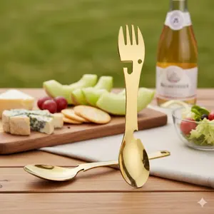 4-in-1 Stainless Steel Camping Cutlery Set: Slip-Resistant, Anti-Corrosion, Foldable Spoon Fork Knife for Hiking, Fishing, Picnic. Portable Durable Outdoor Utensil Essentials.