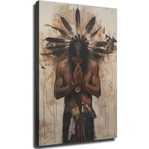 Native American Wall Art, Vintage Prayer Blessing Traditional Tribal Wall Decor, For Room Aesthetic Livingroom Bedroom Decor Framed (Framed,24 * 36inch)