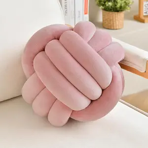Home Chair Sofa Decorative Knot Pillow Ball Shape Aesthetic Round Velvet Knotted Cushion Pad (, 9 Inch)