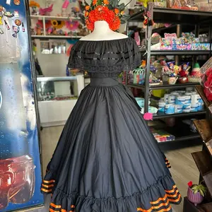 Vibrant Día de los Muertos Mexican Skirt – Handcrafted Folk Art Style 3 piece