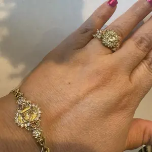 Quince Años Ring and Bracelet Combo for Quinceañera Jewelry Birthday 14K Gold