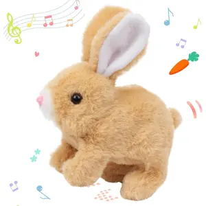Hopping Rabbit Interactive Electronic Pet Plush Bunny Toy with Sounds and Movements Animated Walking Wiggle Ears Twitch Nose Gift for Toddlers Birthday, Brown, 7''