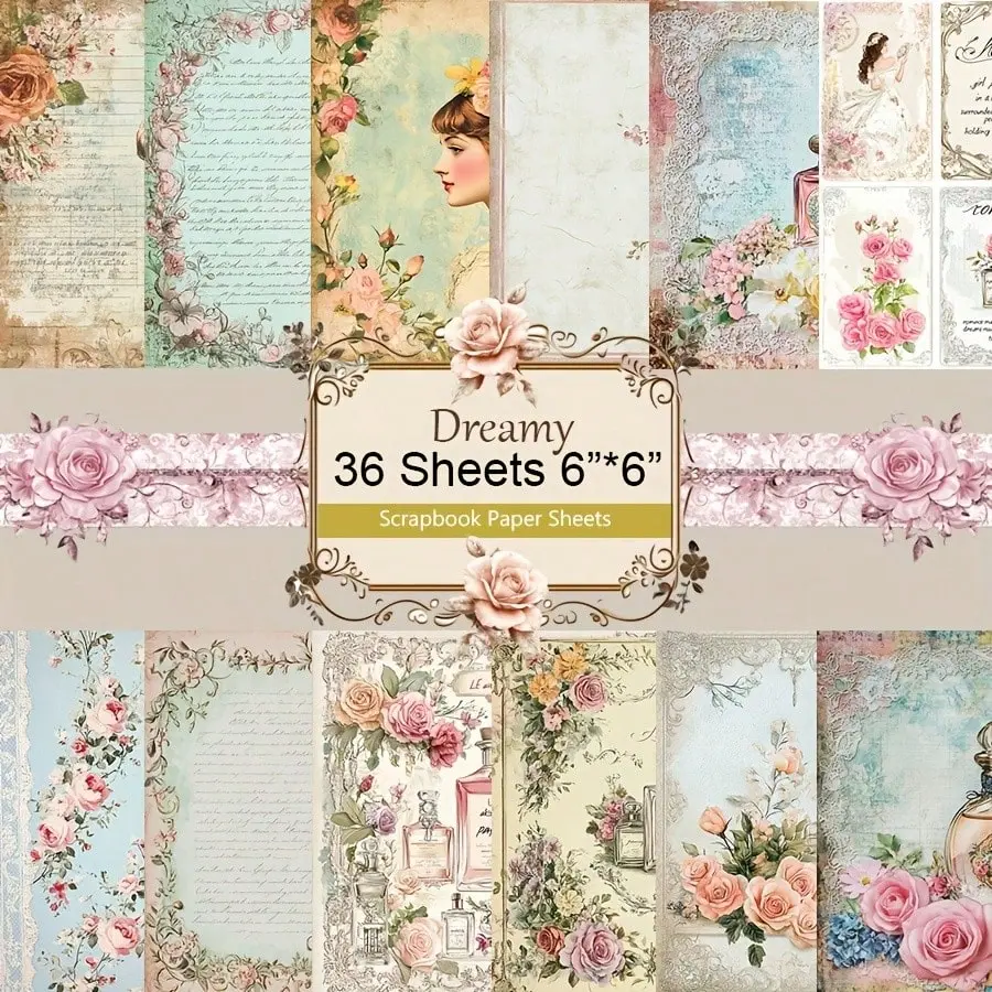 36 Sheets Creative Vintage Pattern Scrapbook Paper Pack, Stationery Vintage Art Craft Pattern Scrapbooking Paper For Junk Journa Patterned Papers