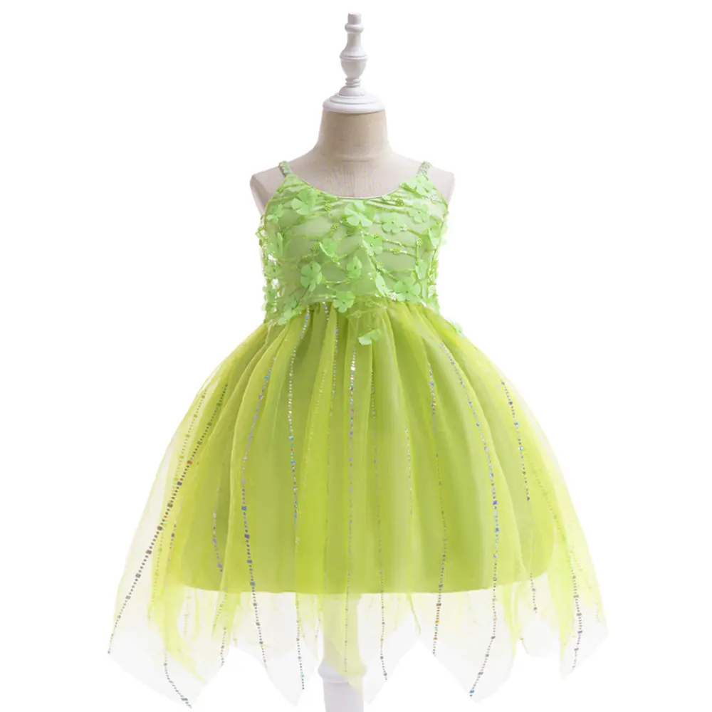 3-7Y Green 01 Cartoon Cosplay Costume Fancy Carnival Kids Clothes Sling Performance Princess Theme Party Holiday Girls Ball Gown Children Cocktail Dress