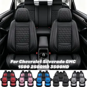 For Chevrolet Silverado GMC 1500 2500HD 3500HD Durable 5 Seats Car Seat Cover Front Rear Full Set, Upgraded Full Napa Leather, 3D Foam Back Support Seat Cushion Non-slip Protector Pad Mat Full Surround Waterproof Pickup Truck Interior Accessories