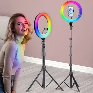 10 Inch Ring Light with 63 Inch Tripod Stand and Phone Holder  RGB Color Modes Dimmable LED Circle Light for TikTok Live Streaming YouTube Videos and Makeup Tutorials#Mother's Day Gift