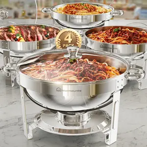 【Holiday Season】WARMOUNTS Round 5QT Chafing Dishes for Buffet with Glass Lid (2/4/6-Pack) | Chafers and Buffet Warmers for New Year‘s Party & Winter Gathering | Wedding & Catering