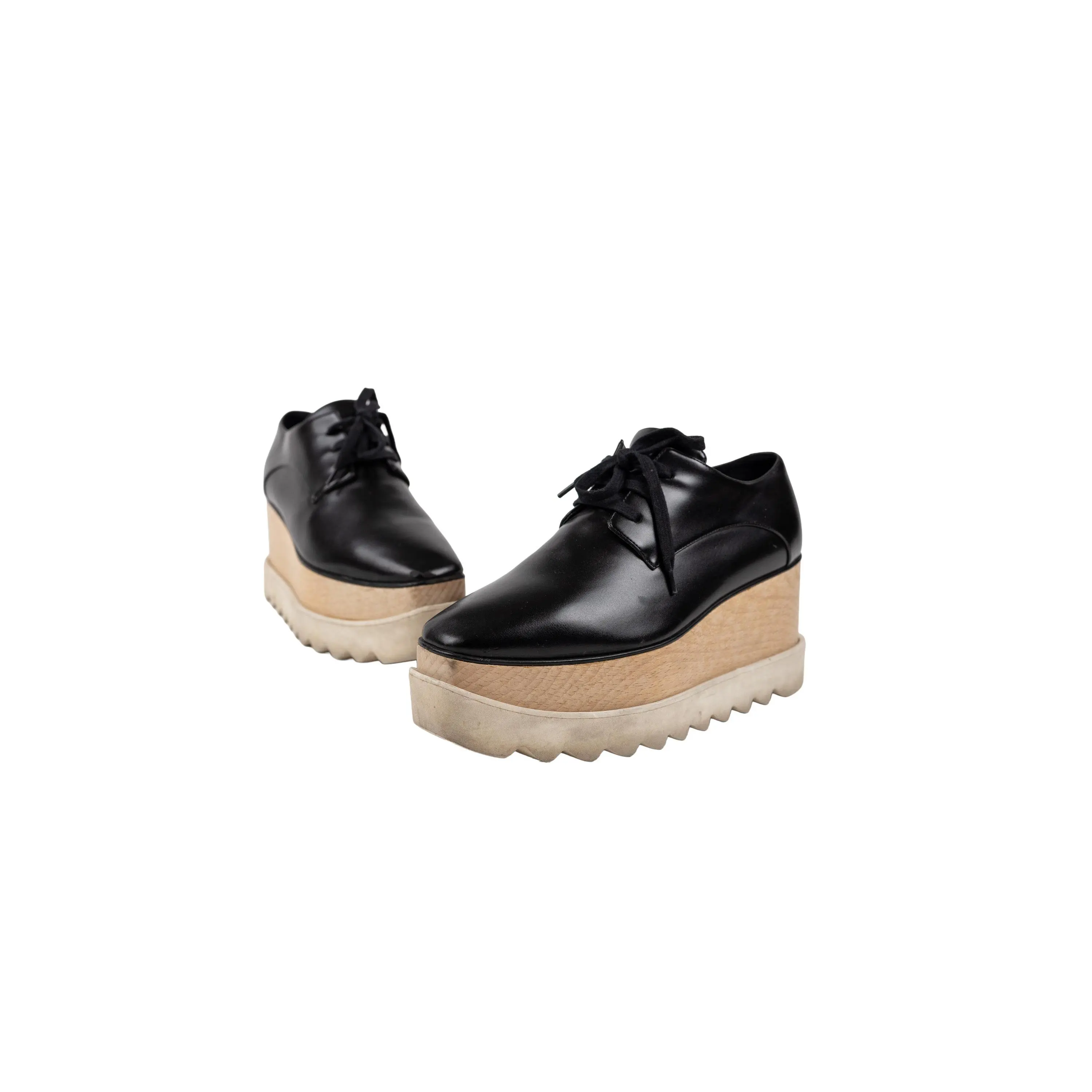 Stella McCartney Black Lace-Up Platform Wedge Shoes Size 37
