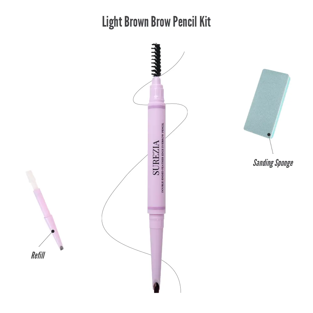 Light Brown Only SUREZIA Feather Edge Brow Pencil 3-in-1 Kit (Pencil + Refill + Sanding Sponge) Dual-Effect Tip for Two Looks Stays Sharp