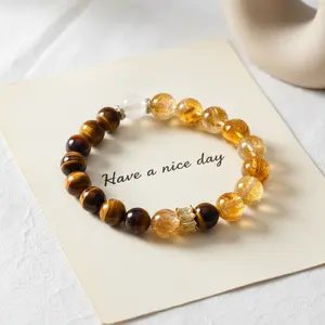 Natural crystal bracelet 10MM white crystal, citrine tower, tiger eye stone elastic bracelet, Crystal Bracelet, perfect for daily wear and holiday gifts