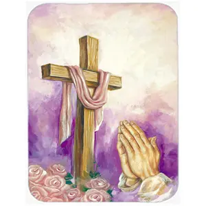 Carolines Treasures  Easter Cross with Praying Hands Glass Large Cutting Board