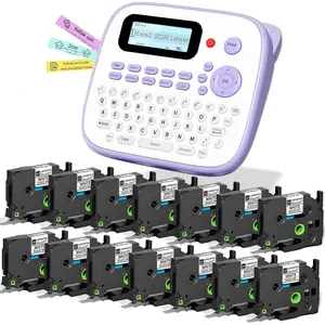 Portable Label Maker with White Tape Desktop Labelmaker Purple for Teachers Kids Classroom Home Office School Multiple Symbols Fonts