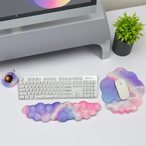 Ergonomic Keyboard Wrist Rest Set, Soft Touch Mouse Pad & Wrist Support, Gradient Cloud Design, Office Computer Gaming Laptop Accessories, Desktop Accessory