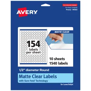 Avery Matte Clear Labels,  1/2" diameter Round