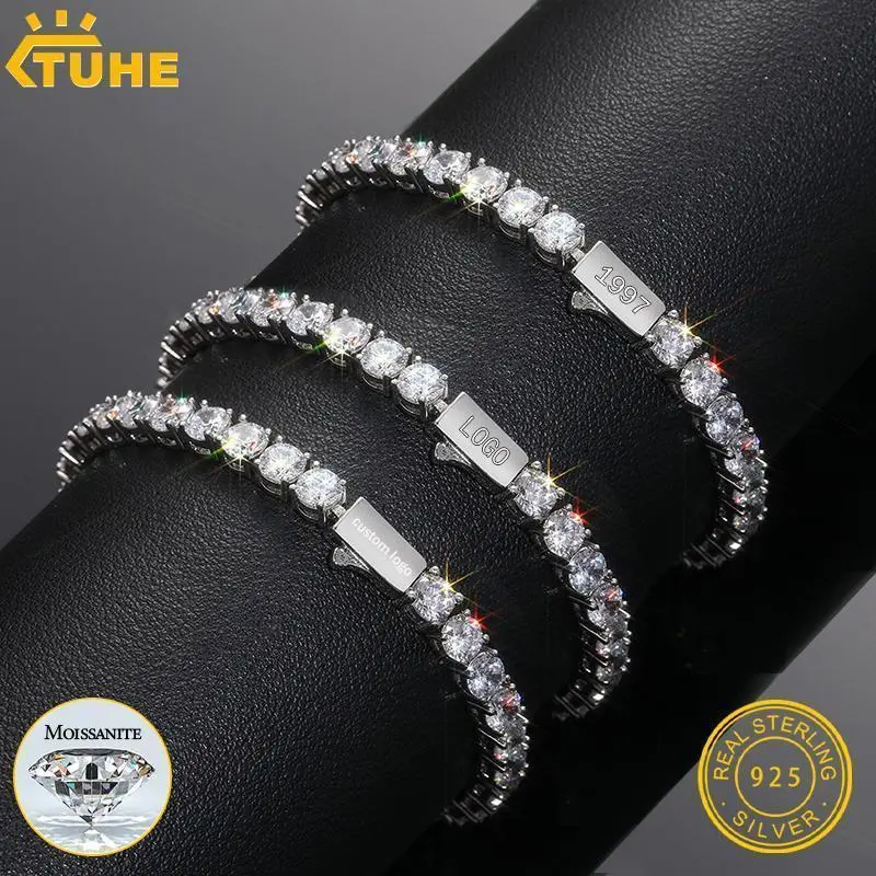 Fine Men Women Moissanite Tennis Bracelet Sterling Silver 925 100% Bracelet GRA VVS1 D Color Moissanite With Certificate
