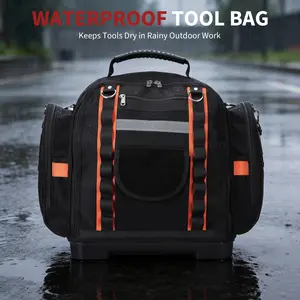 Durable Polyester Tool Organizer Bag, 2-Layer Design with Removable Cases, Anti-Slip Rubber Base Heavy Duty Tool Tote