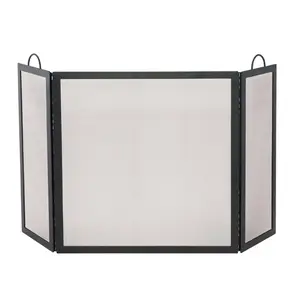 212 MAIN 3-Fold Black Wrought Iron Medium Fireplace Screen, Durable Material Fireplace Accessory, Folded Shape Home Decor, Fireplace Accessories