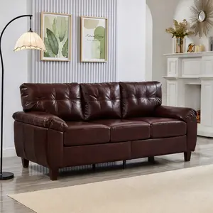 ARCH 79" Three Seater Sofa Couch with Storage, Modern Faux Leather Living Room Sofa, Breathable PU Leather Upholstered, Big Armrest, Tufted Back, Solid Wood Frame, Burgundy, 3-Seat, 2 Seat/3 Seat/5 Seat/Black Color Options, 3 Seat Seat Count