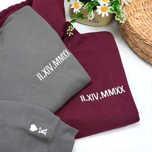 Embroidered Roman Numeral Hoodie, Personalized Anniversary Date Crewneck, Matching Couple Hoodie, Wedding Gift, Valentine’s Day Outfit, Custom Date Embroidery