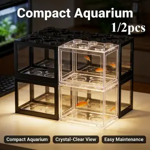 Creative Mini Betta Fish Tank, Desktop Small Transparent Aquarium Box, Home Office Decorative Betta Fish Bowl, 1/2 Pieces
