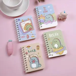 4-Pack Thick Small Coil Cartoon Horizontal Line Notebook, Portable Pocket Journal, Student Gift Stationery, School Supplies, Back to School
