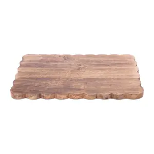 14.8" Scalloped Mango Wood Tray Brown – Glam Rectangular Decorative Décor