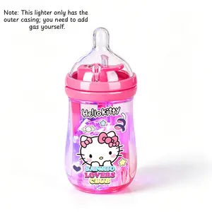 Viral TikTok Sanrio Hello Kitty Baby Bottle-Shaped Light-Up Lighter Case Kawaii Refillable Butane Gas Lighter for Daily Use & Collection