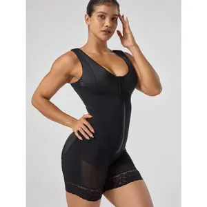 Women's Colombian Curve Shaping Bodysuit High Compression Tummy Control Butt Lifter & Hip Enhancer Full Body Shaper with Lace Trim Zipper Crotch One-Piece for Postpartum Gym & Casual Attire Shapewear Fit post-surgery recovery full Black bbl waist trainer