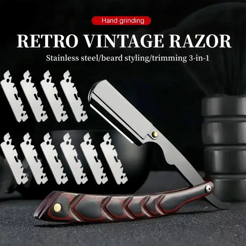 Men's Straight Edge Razor with Wooden Handle & Blades - TikTok Shop