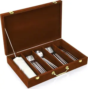 Silverware Case with Lid and Handle, Silverware Storage Box Sterling  Flatware Chest Without  Tarnish Proof Utensils Organizer for Kitchen Decor Wedding Gifts(Coffee,1 Layer)