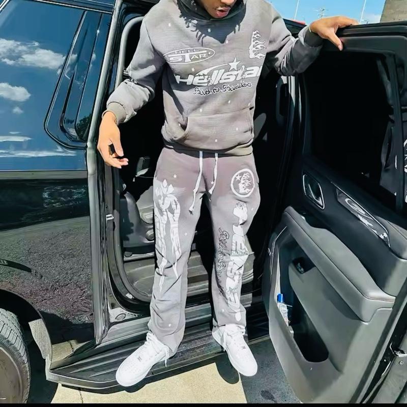 Men&Women H3ll Star Full Set Black Hoodie and Sweatpants, Men Women's Casual Pants and Top Set Hip Hop Streetwear, Gift for Her Him