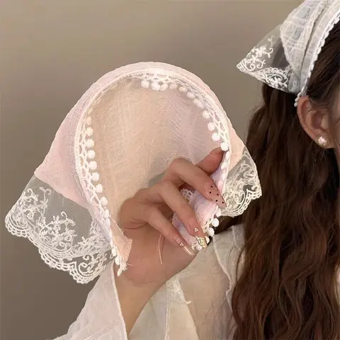 Women's 1-Piece Multifunctional Lace Scarf - Casual Pastoral Elegant Lace Edge French Hair Band, Fashion Knit Shawl, Hair Accessories, Gifts for Female Adults