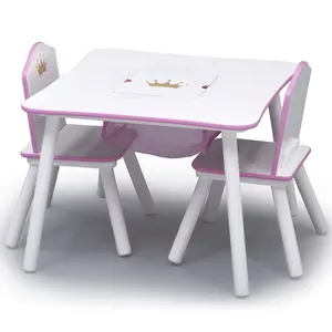 Princess Crown Toddler Table and Chair Set with Storage, Greenguard Gold, Wood, Pink Furniture Children