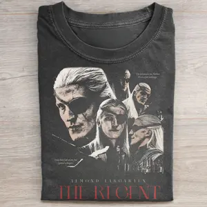 Harry Potter Men's Fitted Crew Neck Shortsleeve T-Shirt - Vintage Aemond Targaryen The Prince Regent Graphic, House of the Dragon Casual Streetwear Top, House Targaryen Merch, All Seasons Wear, Menswear, Round Neck, Tshirt, Graphic T Shirts