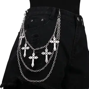 Punk Cross Pants Chain Silvery Alloy Hip Hop Layered Jeans Wallet Chain for Men & Women Unisex Fashion Accessory