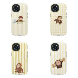 Yellow Striped Curious Monkey Cartoon Phone Case – Cute Protective Cover for IPhone & Samsung, Fun Gift for Curious George Fans,phone Case Suitable for Iphone 11/12/13/14/15/16/17 Pro Promax Plus Air and Samsung S22/S23/S24/S25 Plus Ultra Fe