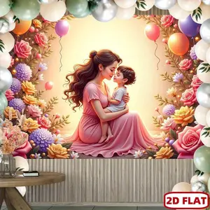 Summervibes 1PC Polyester 2D Flat Floral Balloon Backdrop - Reusable Flower Party Decoration Supply, Home & Festive Hanging Cloth for Mother's Day Gatherings, Photo Backgrounds