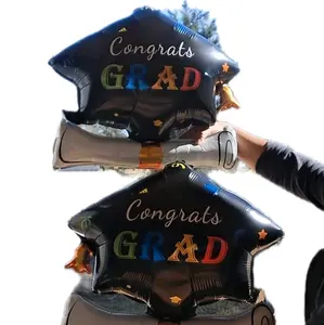 Congrats Grad Balloons Set of Two - Black Graduation Cap Design for Celebrations