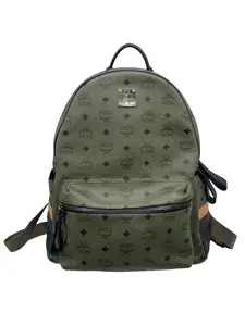 Pre-owned MCM Vintage Army Green Monogram Coated Canvas Backpack/WJ04127435 /7435