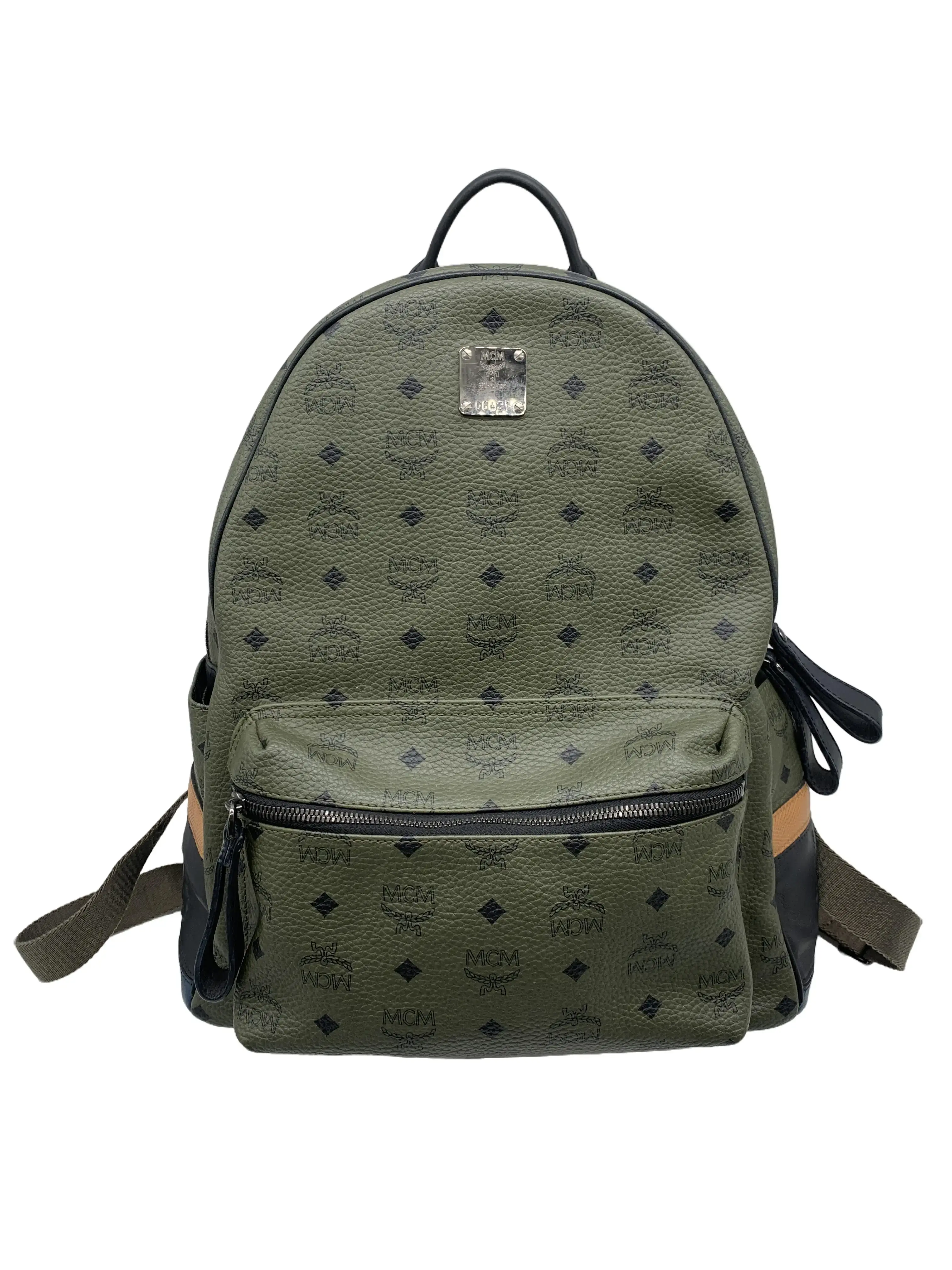 Pre-owned MCM Vintage Army Green Monogram Coated Canvas Backpack/WJ04127435 /7435
