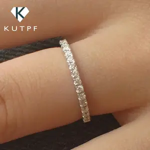 1.5mm Micro Pave Eternity Band All Moissanite Diamond Rings 925 Sterling Silver Plated 18k Gold Half Eternity Ring for Women