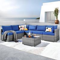 Grey Wicker Navy Blue Cushion