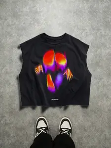 Aesthetic Thermal Heat Map Graphic Round Neck Sleeveless Tee - Men's Oversized Midnight Acid Print Tank Top - Trippy Blurry Human Silhouette Casual Streetwear Vest for Raves, Clubs & Festivals