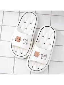 Capybara And Panda Co-branded Hollow-out Slippers Non-slip Bathroom Shower Slides Soft Sole Breathable Open-toe Slippers For Couples All-match Cute Cartoon Animal Pattern House Shoes Unisex For Sprin