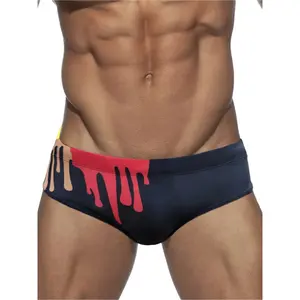 Men's graffiti drawstring triangle swim trunks, men's high-elastic swim shorts, summer beach surfing and swimming shorts Activewear