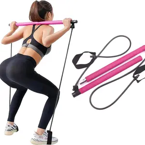 Pilates Sculpt Bar, Portable Pilates Bar with Resistance Bands Multifunctional Pilates   Bar with Foot Lo-op,Yoga Exercise Fitness Workout Bar for Women