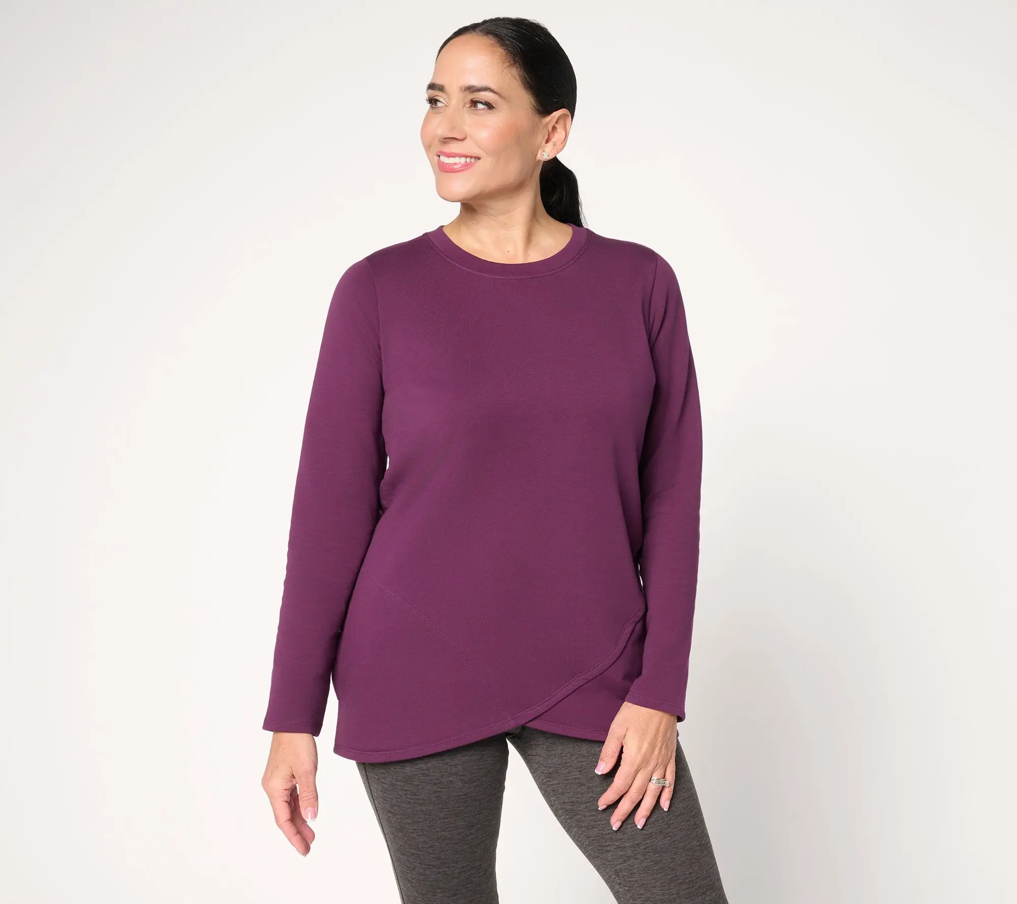 Denim & Co. Active Brushed Back French Terry Tulip Hem Top