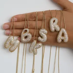 Brass Zircon Balloon Bubble Chubby 26 English Alphabet Necklace