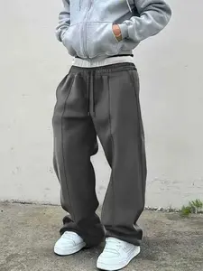 Men's Casual Loose Fit Sport Pants, Athleisure Style Bottoms, Pure Color Comfortable Sweatpants, Drawstring Wide Leg Fashion Long Pants for All Seasons